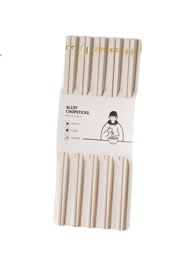 Onlycook Non-Slip Alloy Chopsticks Antibacterial And Mildew-Resistant High Temperature Resistant Separate Chopsticks For Household Use One Pair Per Person Inlaid Five Pairs Pack - Image 1