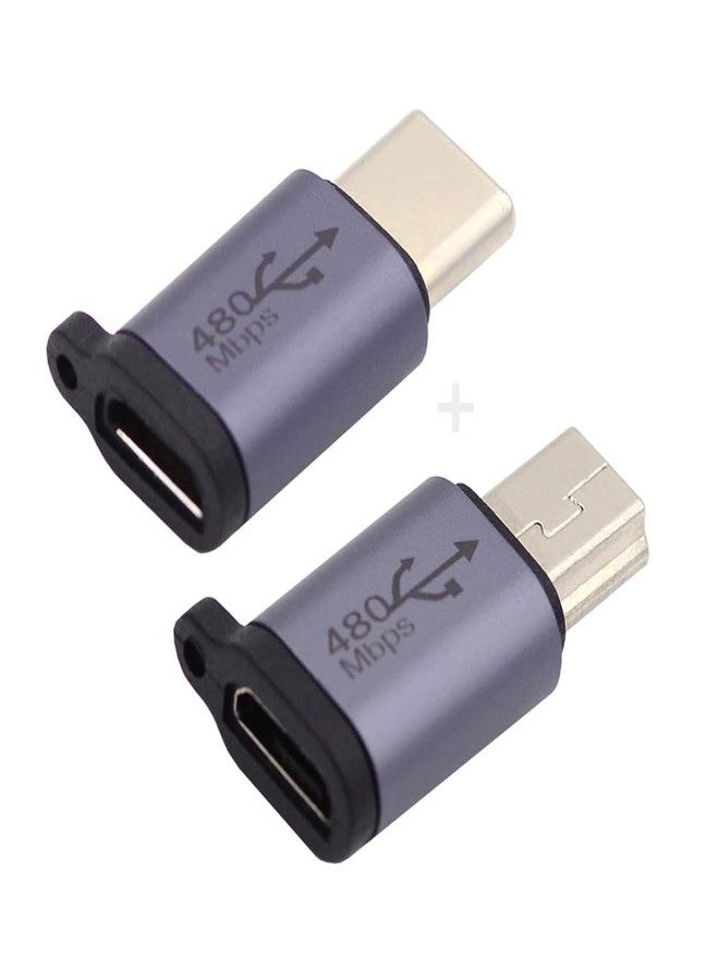 cablecc 2pcs/lot 480Mbps USB2.0 Micro to Mini USB Type-C USB-C Female to Male Power Adapter Data Reversible Design with Chain Holes - Image 1