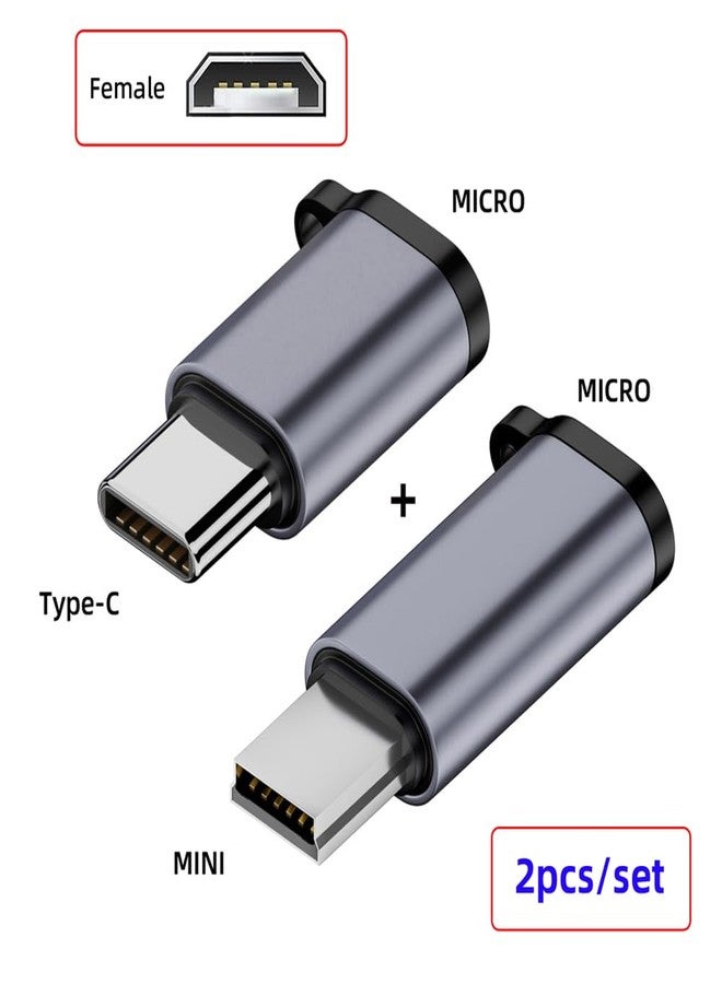 cablecc 2pcs/lot 480Mbps USB2.0 Micro to Mini USB Type-C USB-C Female to Male Power Adapter Data Reversible Design with Chain Holes - Image 2