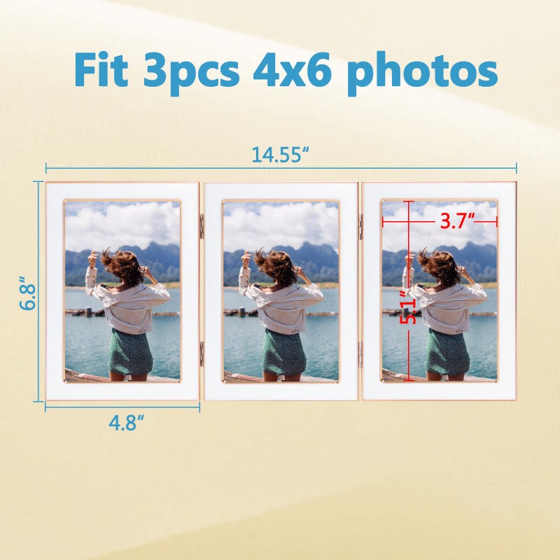 Lavezee 4x6 Trifold Picture Frame  Vertical White Hinged Frames Made to Display Three 4 by 6 inch Wedding Photos for Wall or Tabletop Decor - Image 2