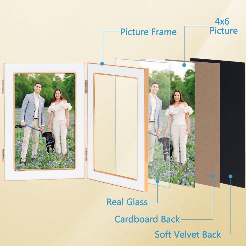 Lavezee 4x6 Trifold Picture Frame  Vertical White Hinged Frames Made to Display Three 4 by 6 inch Wedding Photos for Wall or Tabletop Decor - Image 5
