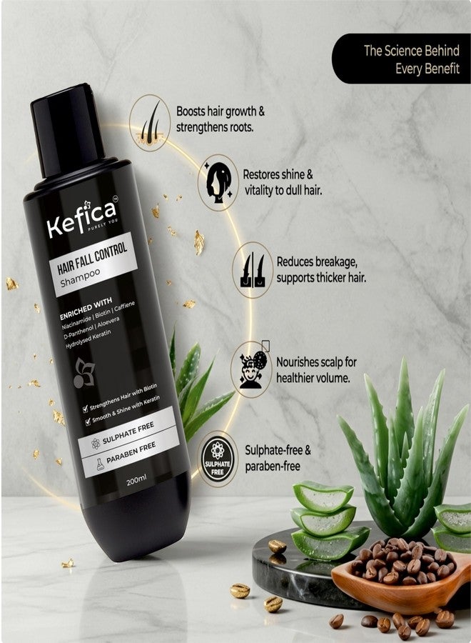 Kefica Hair Fall Control Shampoo 200ml with Biotin, Caffeine and Keratin | Niacinamide, Aloe Vera and D Panthenol | Sulphate Free, Paraben Free Shampoo for Men and Women - Image 2