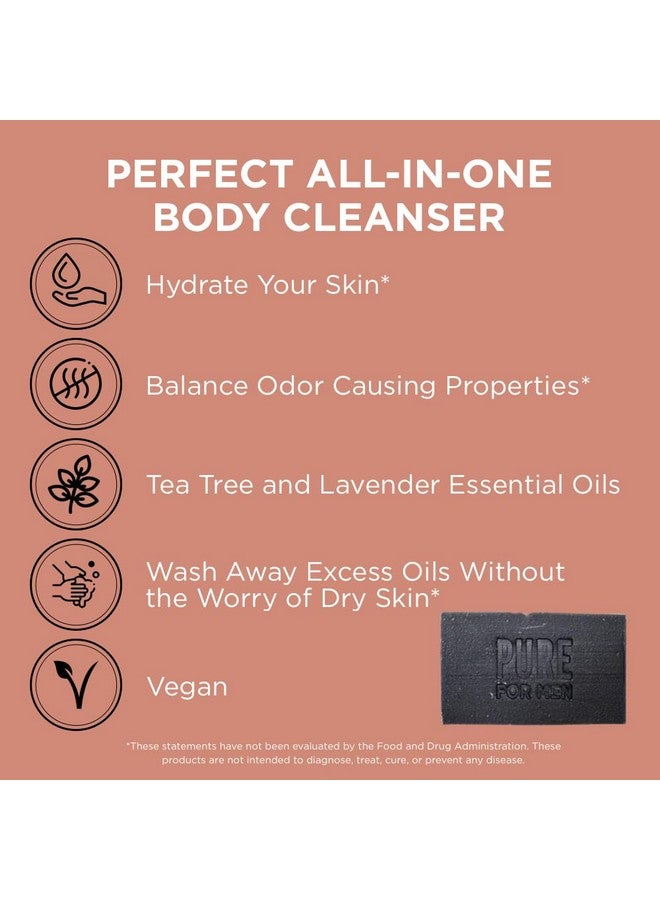 PURE FOR MEN Soap Bar Cleanser With Lavender And Activated Charcoal Hydrates & Helps Eliminate Odor Vegan 4 Oz. (3 Pack) - Image 4