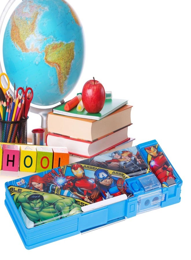 SKi Homeware SKI1601 Magnetic Dual Side Door Plastic Pencil Box with Avengers Print 3 to 15 Years Boy and Girls (Sky Blue Avengers) - Image 4
