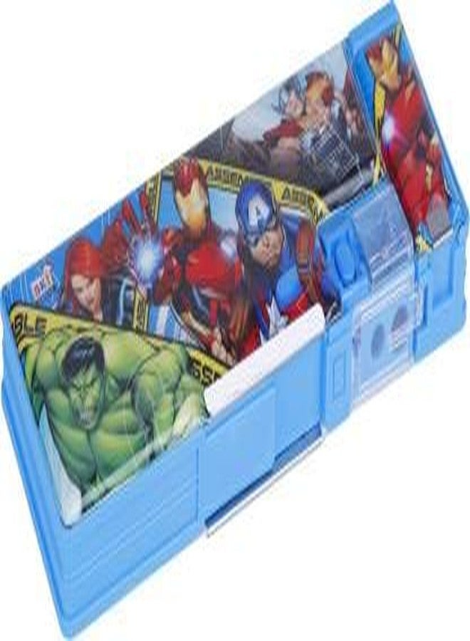 SKi Homeware SKI1601 Magnetic Dual Side Door Plastic Pencil Box with Avengers Print 3 to 15 Years Boy and Girls (Sky Blue Avengers) - Image 1