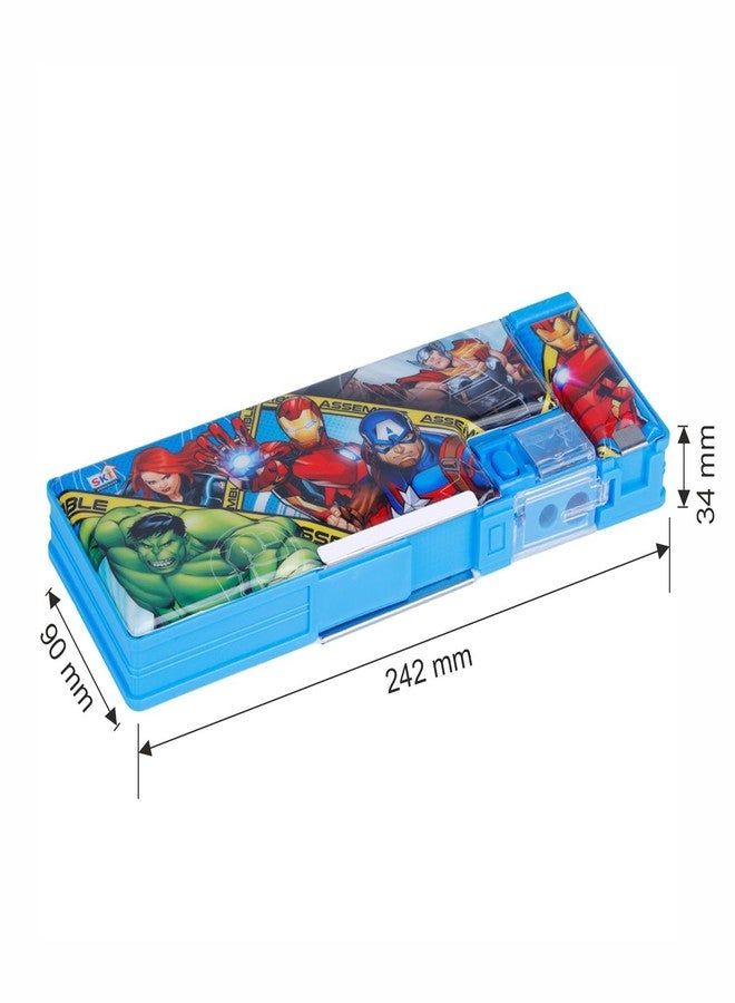 SKi Homeware SKI1601 Magnetic Dual Side Door Plastic Pencil Box with Avengers Print 3 to 15 Years Boy and Girls (Sky Blue Avengers) - Image 2