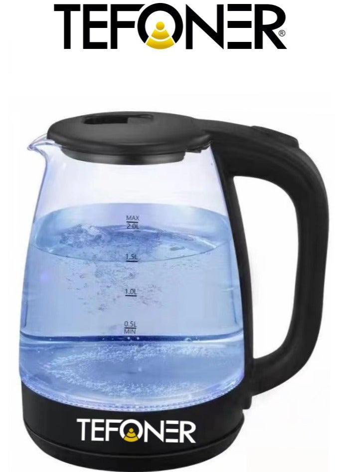 تيفونر غلاية ماء كهربائية. غلايه ماء زجاجية انيقة، سخان ماء بنظام انطفاء تلقائي، غلايات ماء كهرباء بسعة 2 لتر، غلايه كهربائية بأضائة داخلية. سخانة ماء بقوة 1500 واط، غلاية كهربائية تعمل على كهرباء 220-240 فولت. - Image 1