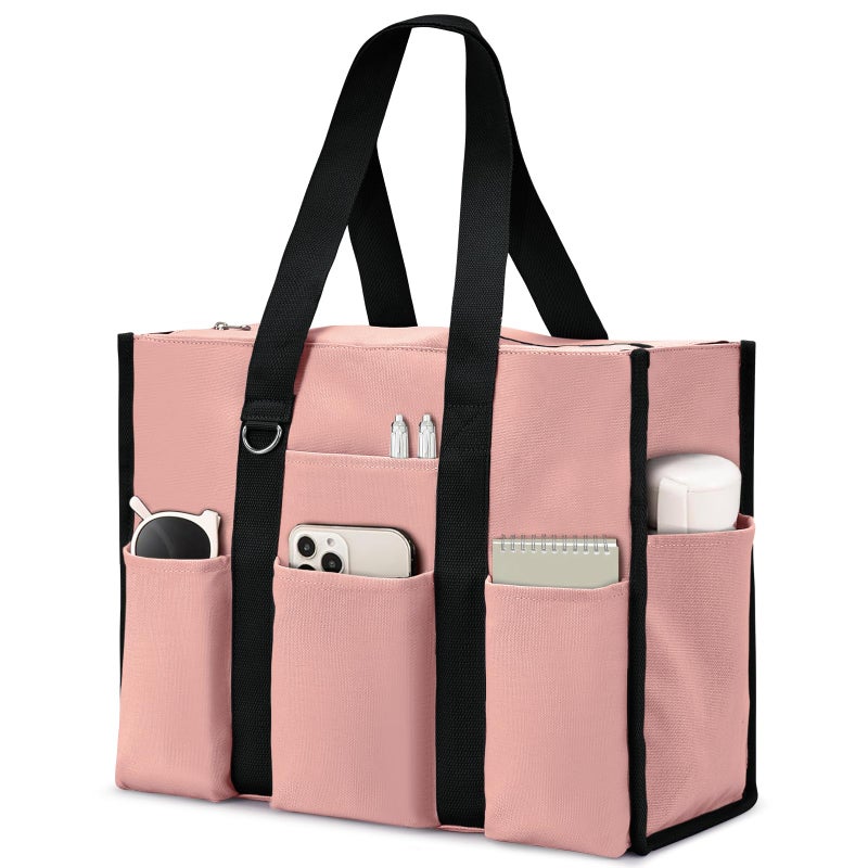 Becokan Large Tote Bag for Women Waterproof with 12 Pockets Top Zipper Closure Utility Teacher Nurse Bags for Work School - Image 1