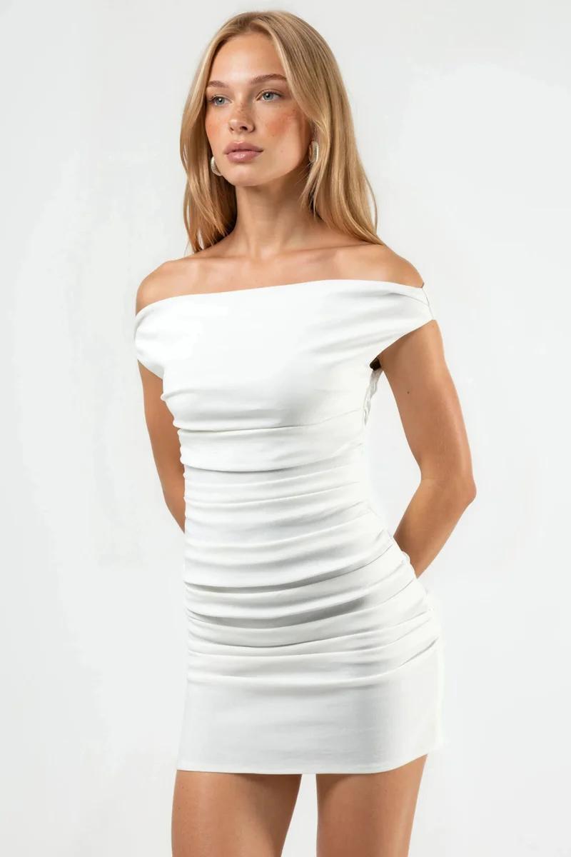 هيكاب Off Shoulder Boat Neck Mini Dress