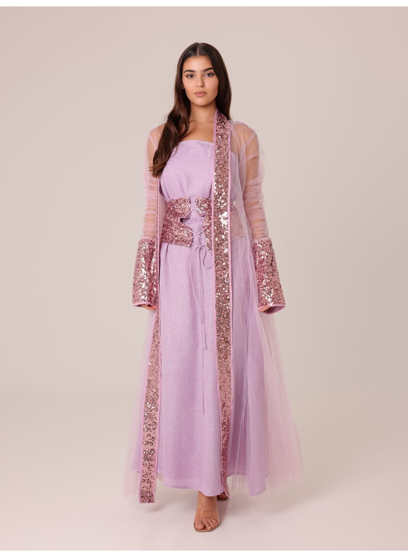 اكسا طقم مكون من قطعتين بأكمام من التول والترتر الفاخر - Image 5