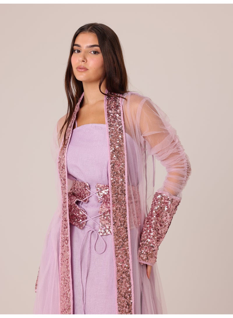 اكسا طقم مكون من قطعتين بأكمام من التول والترتر الفاخر - Image 2