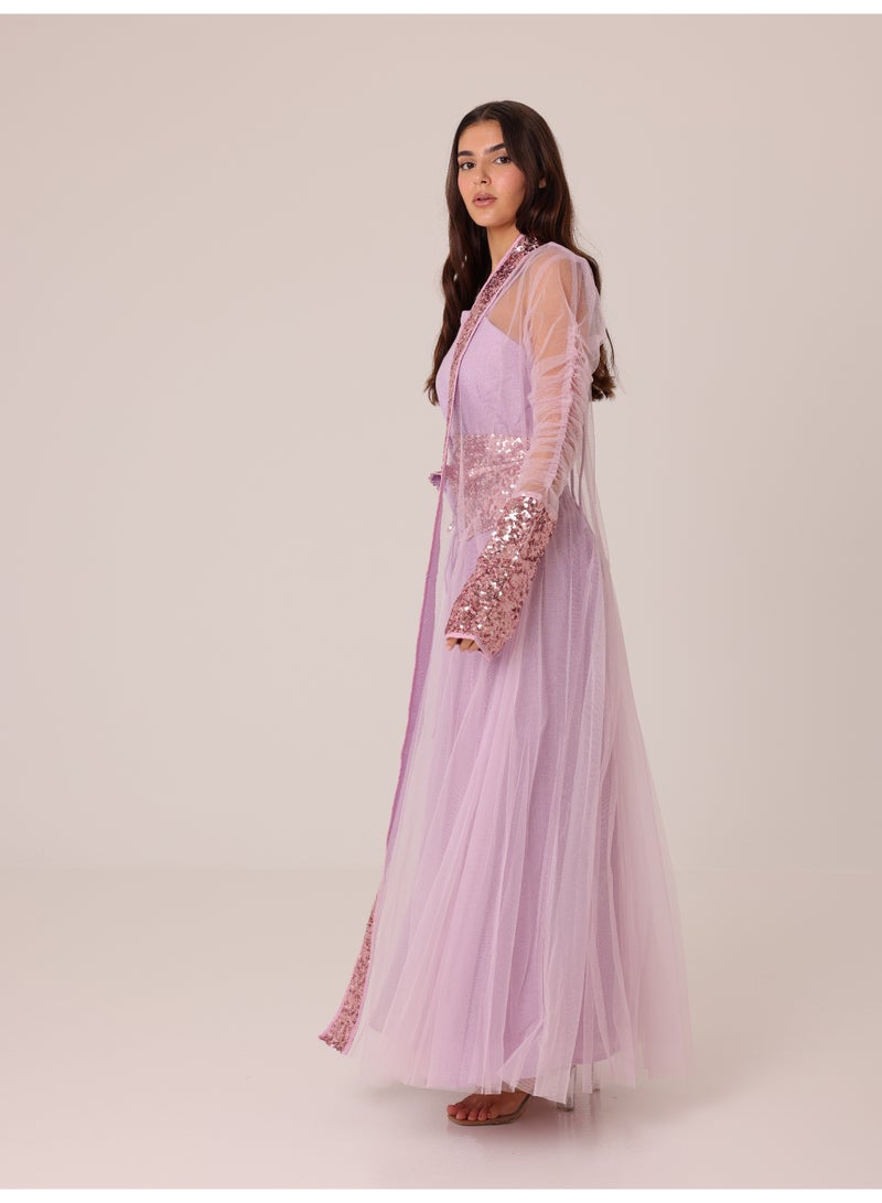 اكسا طقم مكون من قطعتين بأكمام من التول والترتر الفاخر - Image 3