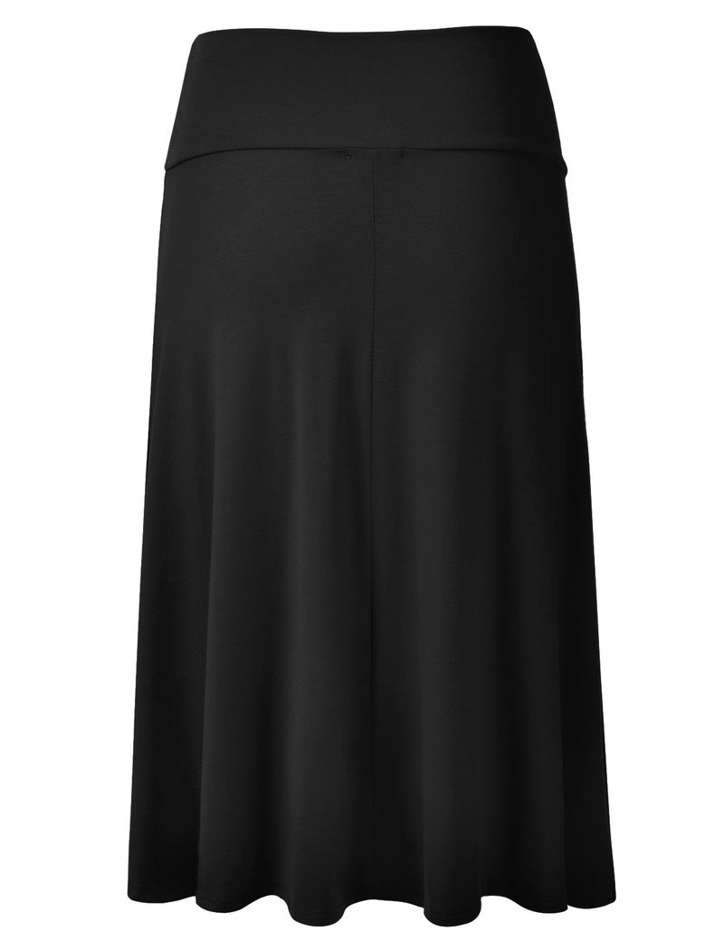 EIMIN Women's Solid Flared Lightweight Elastic Waist Classic Midi Skirt Black M - Image 3