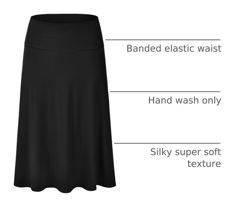 EIMIN Women's Solid Flared Lightweight Elastic Waist Classic Midi Skirt Black M - Image 4