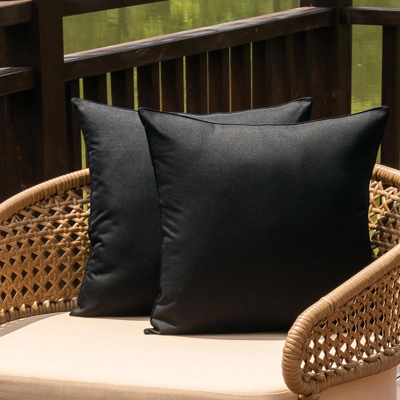 NiNi ALL Outdoor Waterproof Throw Pillow Covers Set of 2 Decorative Farmhouse Garden Pillowcase Solid Cushion Cases for Patio Tent Couch 18x18 inch Black - Image 1