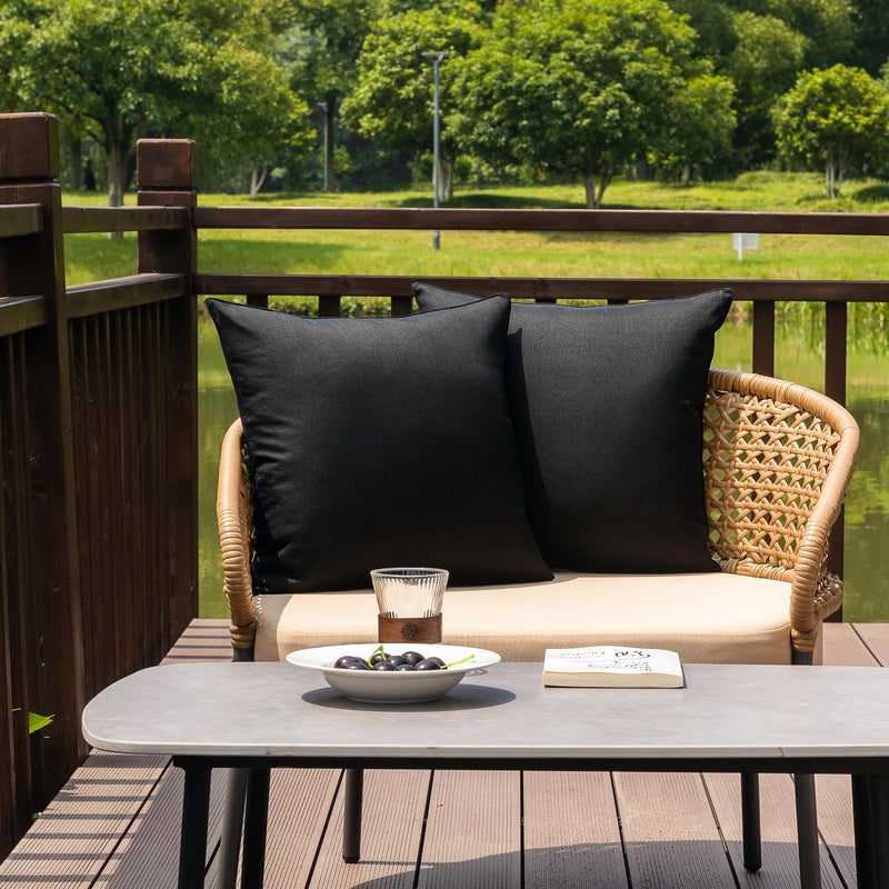 NiNi ALL Outdoor Waterproof Throw Pillow Covers Set of 2 Decorative Farmhouse Garden Pillowcase Solid Cushion Cases for Patio Tent Couch 18x18 inch Black - Image 2