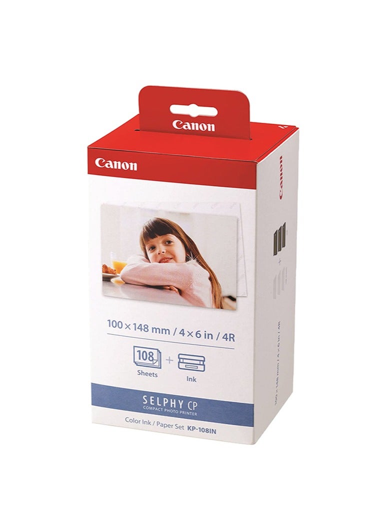 Canon Canon KP-108IN Color Ink Paper Set for Canon Selphy CP910/CP810 Photo Printer, 108 Sheets, White - Image 1