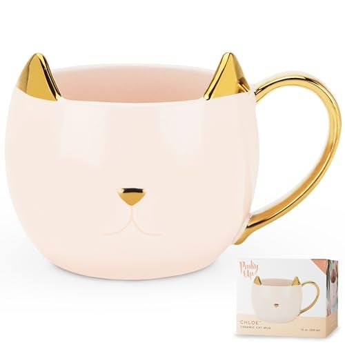 Pinky Up Chloe Cat Ceramic Coffee Mug, Tea Cups, Travel Mugs for Cappuccino, Latte, Hot Chocolate, Milk, Herbal Teas, 12 oz, Set of 1, Pink - Image 1