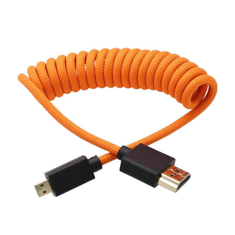 كابل من Micro-HDMI إلى HDMI 4K 8K Raw لـ ATOMOS Ninja V Ultra، Sony ZV-E10II A7C2 A7RIV A6700، Canon R50 R6 R5C R10، Lumix S5 S9 G100، Fujifilm X-T50، النوع A D، بربطانة برتقالية ملفوف 30 سم - Image 1