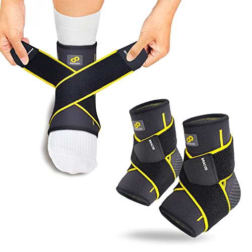 Bracoo 2 Pack Ankle Brace Compression Sleeve for Women Men Adjustable Ankle Support Strap for Sprained Plantar Fasciitis Pain Relief Injury Recovery Running Workout GYM FS60 - Image 2