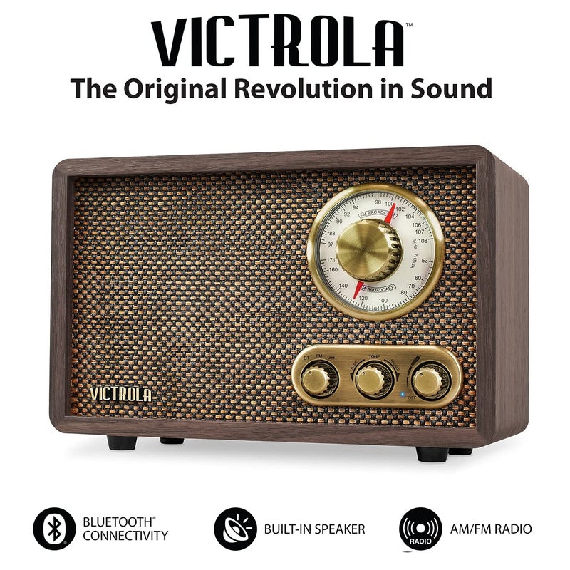 Victrola Retro Wood Bluetooth Radio with Built-in Speakers, Elegant & Vintage Design, Rotary AM/FM Tuning Dial, Wireless Streaming, Espresso - Image 4