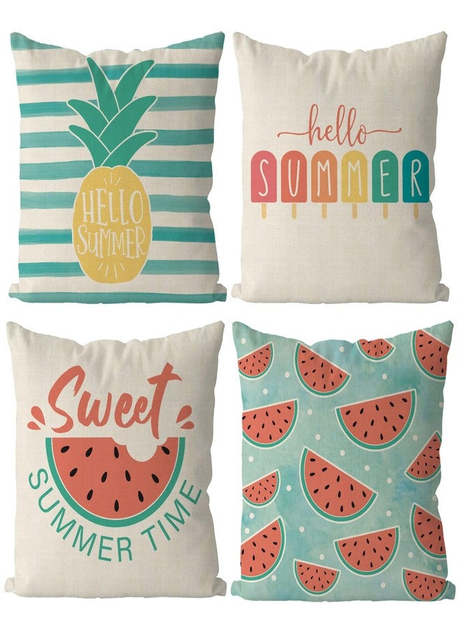 GAGEC Summer Pillow Covers 18x18 Inch Set of 4 Pineapple Watermelon Popsicle Pillows Covers Cool Hello Summer Decorations Farmhouse Cushion Case Decor for Sofa Couch - Image 1
