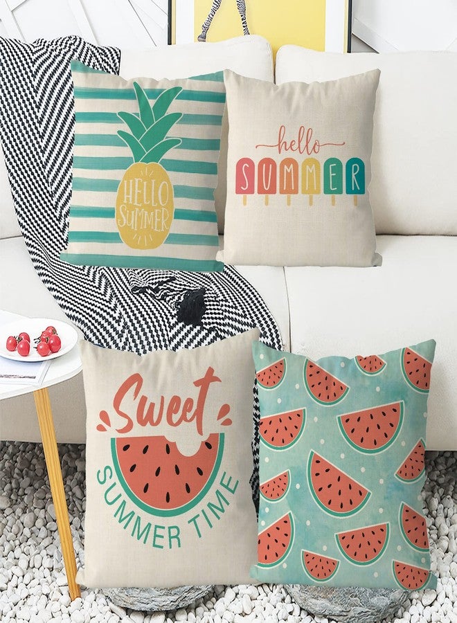 GAGEC Summer Pillow Covers 18x18 Inch Set of 4 Pineapple Watermelon Popsicle Pillows Covers Cool Hello Summer Decorations Farmhouse Cushion Case Decor for Sofa Couch - Image 5