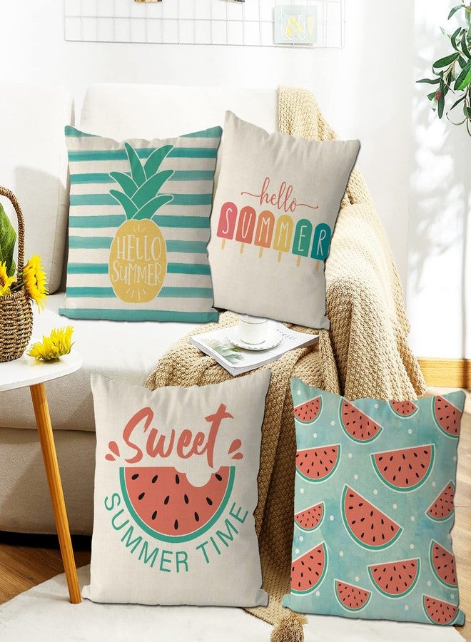 GAGEC Summer Pillow Covers 18x18 Inch Set of 4 Pineapple Watermelon Popsicle Pillows Covers Cool Hello Summer Decorations Farmhouse Cushion Case Decor for Sofa Couch - Image 4