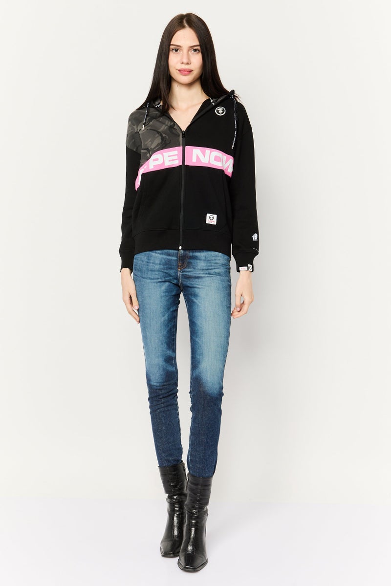 Aape By A Bathing Ape هودي نسائي بطباعة جرافيك بأكمام طويلة، أسود - Image 2