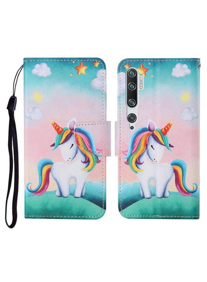 HuHa Case Cover For Xiaomi Mi Note 10 / Note 10 Pro Colored Drawing Pattern Horizontal Flip Leather Case with Holder & Card Slots & Wallet & Lanyard Rainbow Unicorn 