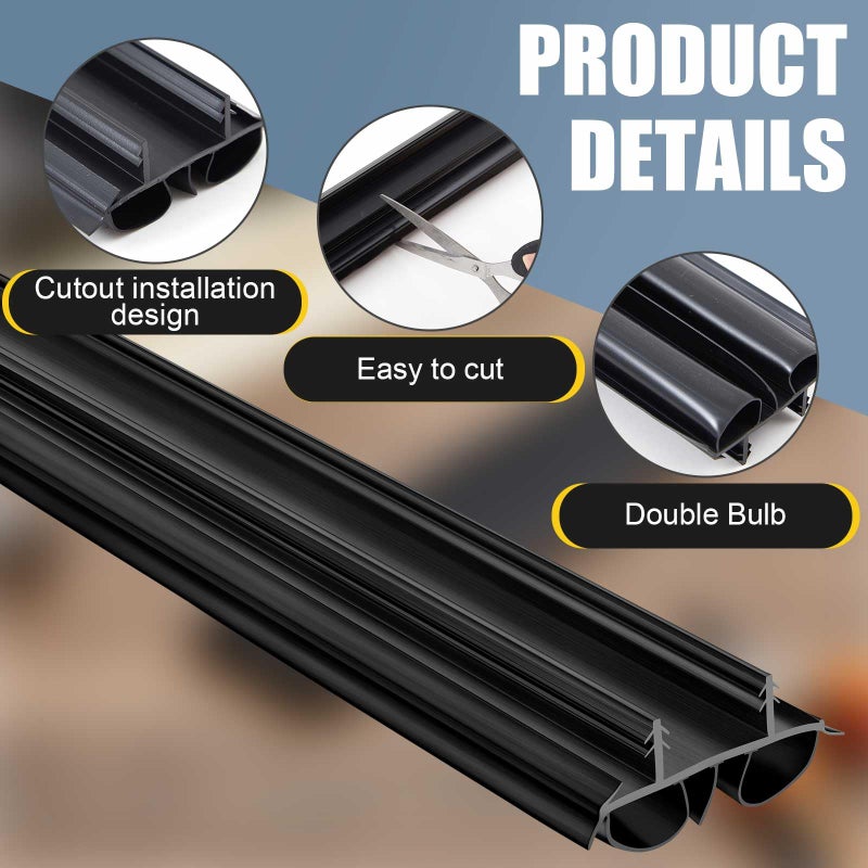 Pushglossy 2 Pcs 36" Double Bubble Kerf Door Sweep 1-3/4" Wide Vinyl Weatherstrip Seal for Exterior Doors, Energy Efficient Draft Stopper, Easy Slide in Installation, Blocks Dust/insects/noise (Black) - Image 3
