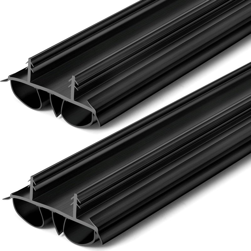 Pushglossy 2 Pcs 36" Double Bubble Kerf Door Sweep 1-3/4" Wide Vinyl Weatherstrip Seal for Exterior Doors, Energy Efficient Draft Stopper, Easy Slide in Installation, Blocks Dust/insects/noise (Black) - Image 1