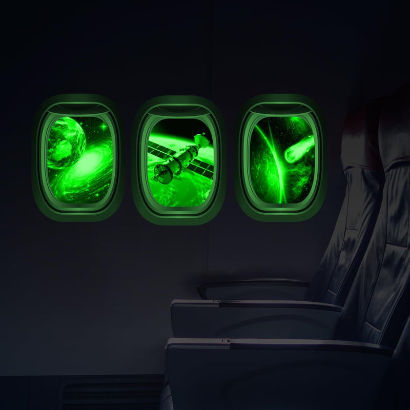 Robmoda Glow in The Dark 3D Space Wall Decals Set of 3 Galaxy Window Stickers for Wall Space Themed Room Decor for Kids Boys Green - Image 3
