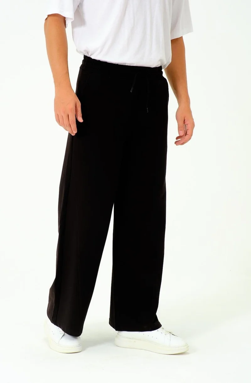 سي اند سيتي Men's Oversize Elastic Baggy Sweatpants 786 Black