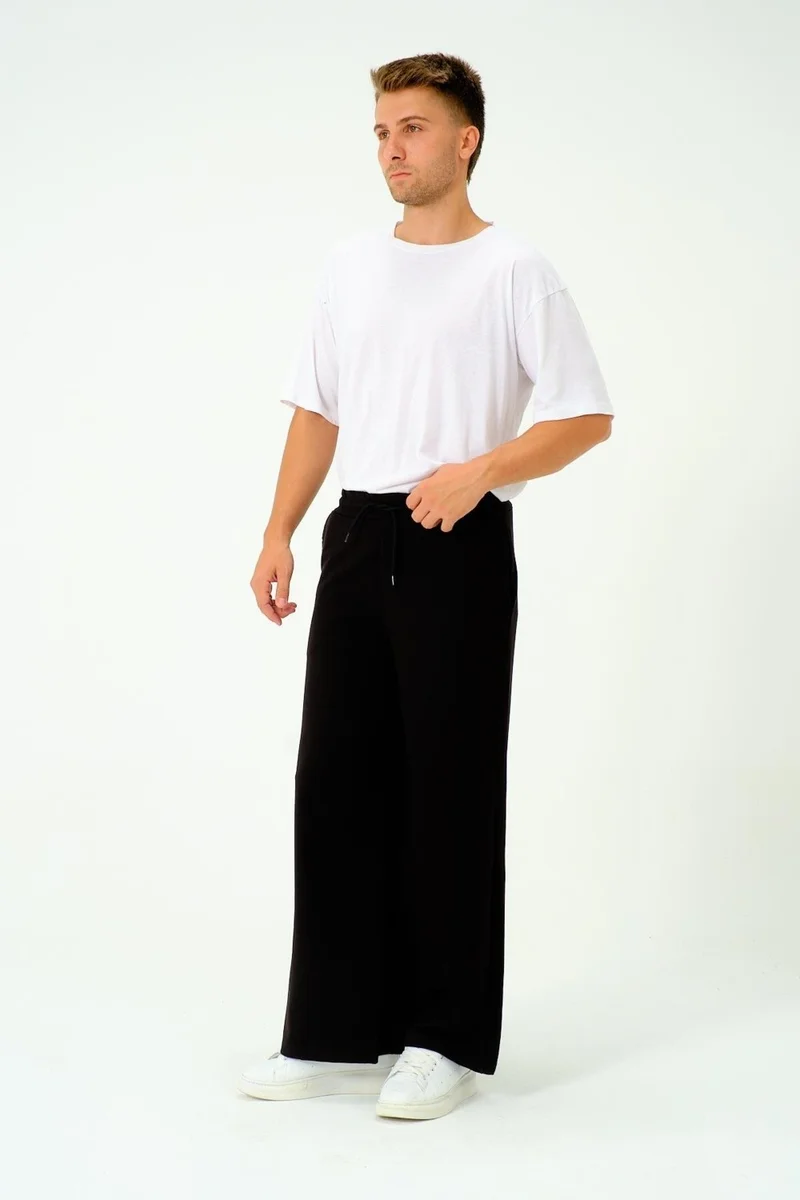 سي اند سيتي Men's Oversize Elastic Baggy Sweatpants 786 Black