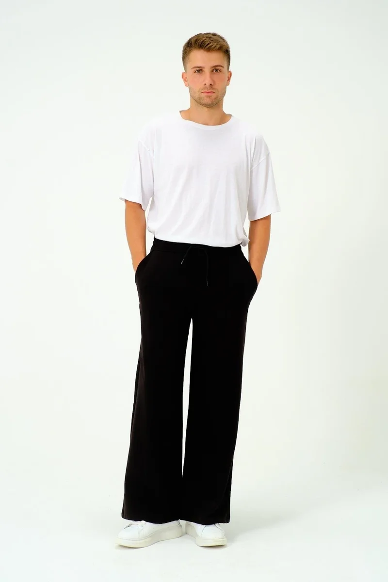سي اند سيتي Men's Oversize Elastic Baggy Sweatpants 786 Black