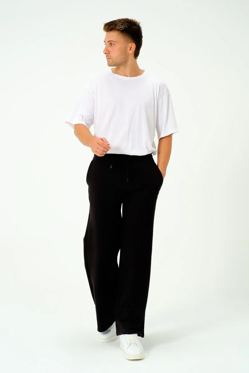 سي اند سيتي Men's Oversize Elastic Baggy Sweatpants 786 Black