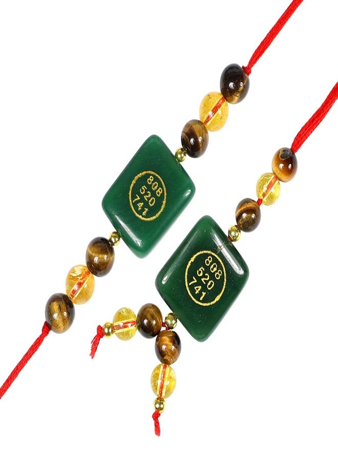 Crystu Couple Band Set Crystal Healing Wealth Money Magnet Lumba Bracelet Natural Tiger Eye with Citrine Stone Band Pack of 2 pc - Image 1