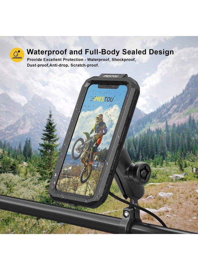 iMESTOU Waterproof Motorcycle Wireless Mount with USB-C Fast Charger, Anti-Theft 1" Ball Phone Holder with Aluminum Handlebar Mounting Base Fits for 5.5"-6.8" Cellphones (L) - Image 5