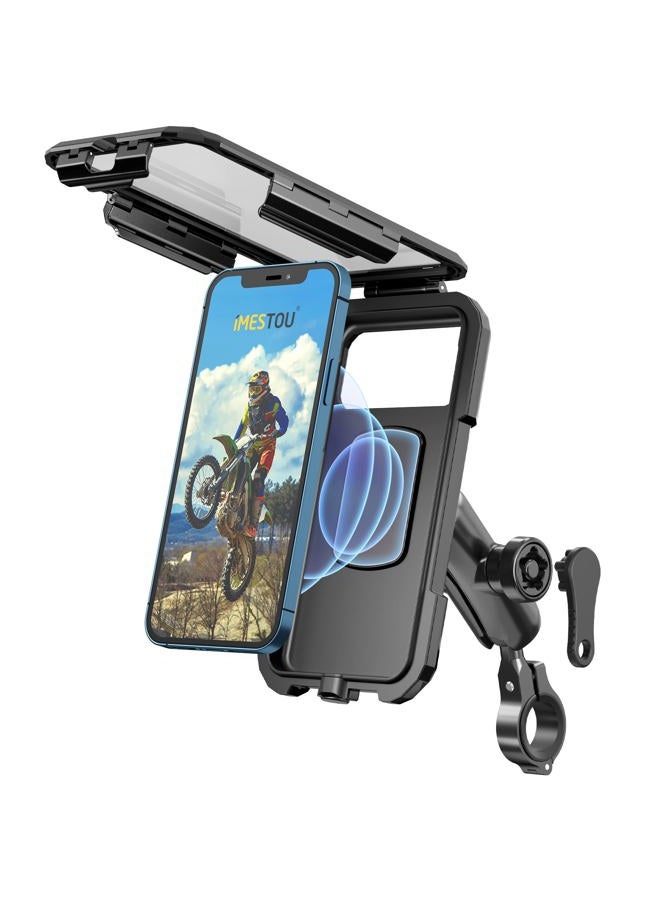 iMESTOU Waterproof Motorcycle Wireless Mount with USB-C Fast Charger, Anti-Theft 1" Ball Phone Holder with Aluminum Handlebar Mounting Base Fits for 5.5"-6.8" Cellphones (L) - Image 1