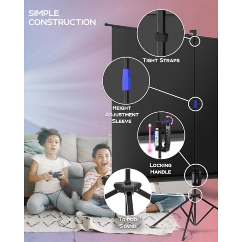 100 Inch Projection Screen on Feet - Indoor and Outdoor Projector Screen for Movies or Presentations - Adjustable from 4:3 to 16:9 HD Premium Tripod Screen without Crease with Bag, Matte - Image 4