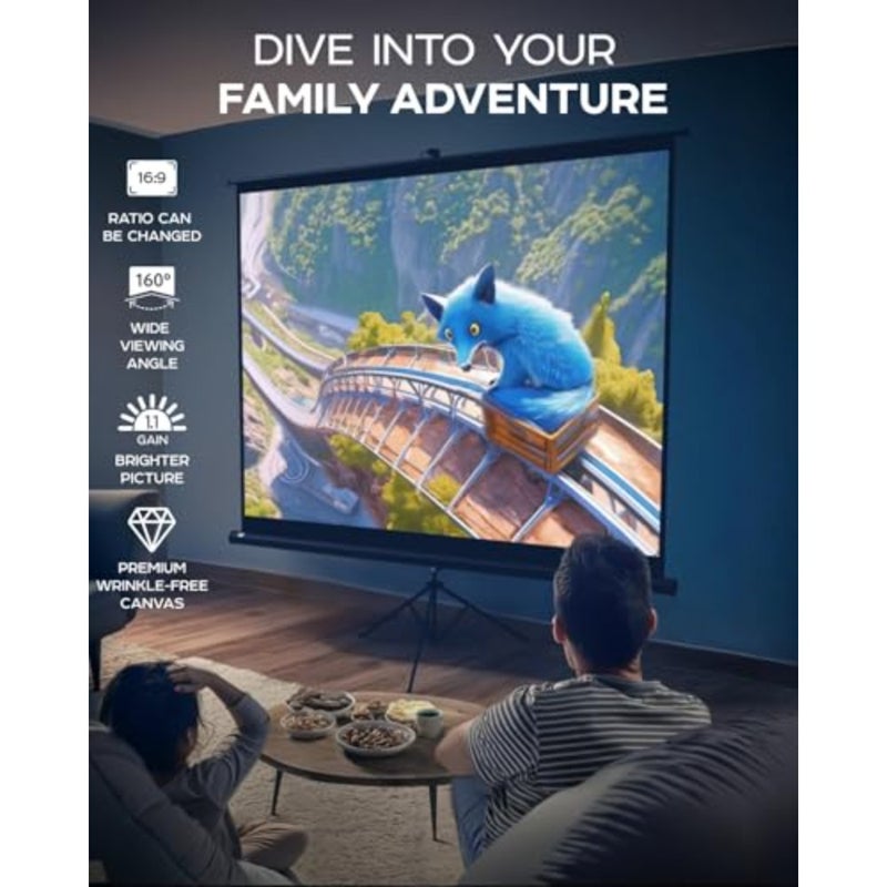 100 Inch Projection Screen on Feet - Indoor and Outdoor Projector Screen for Movies or Presentations - Adjustable from 4:3 to 16:9 HD Premium Tripod Screen without Crease with Bag, Matte - Image 2