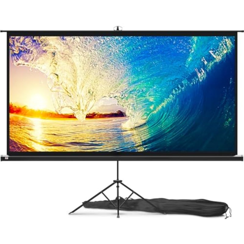 100 Inch Projection Screen on Feet - Indoor and Outdoor Projector Screen for Movies or Presentations - Adjustable from 4:3 to 16:9 HD Premium Tripod Screen without Crease with Bag, Matte - Image 1