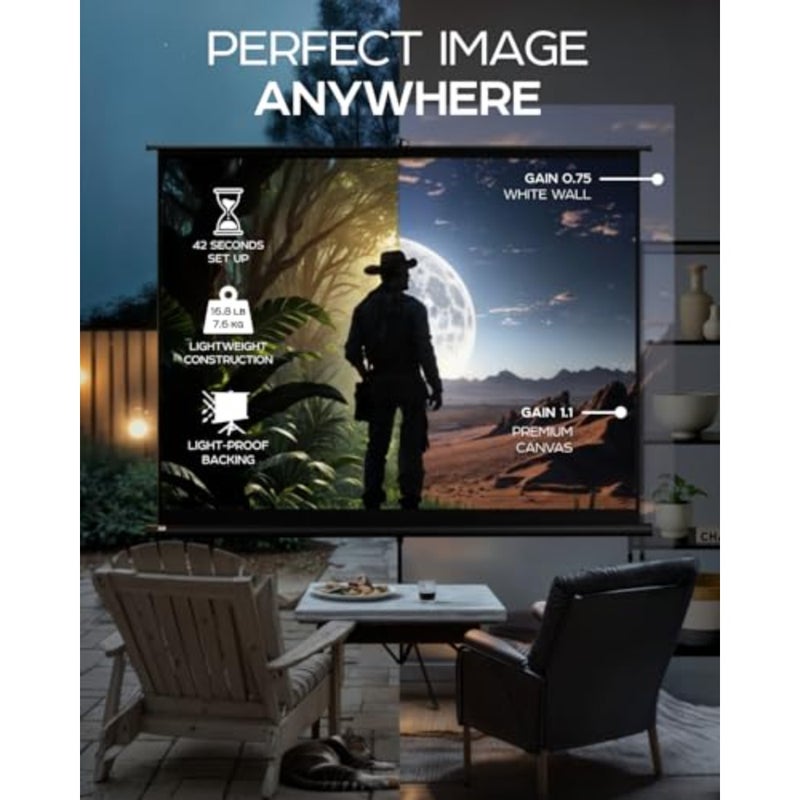 100 Inch Projection Screen on Feet - Indoor and Outdoor Projector Screen for Movies or Presentations - Adjustable from 4:3 to 16:9 HD Premium Tripod Screen without Crease with Bag, Matte - Image 5