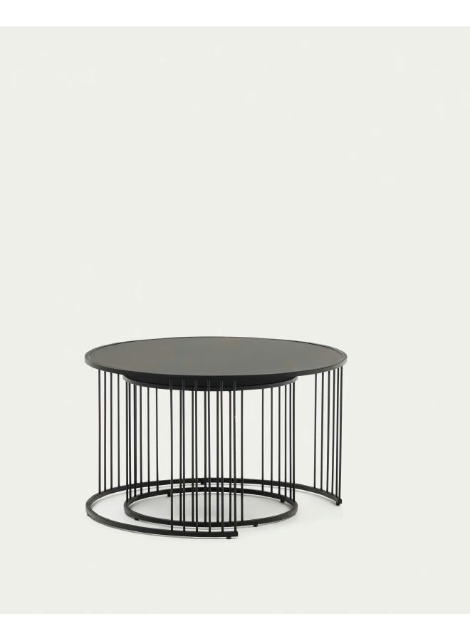 LOFT HADAR,COFFEE TABLE,SET OF 2,GREY,GLASS,BLACK METAL FRAME-T0600006 - Image 2
