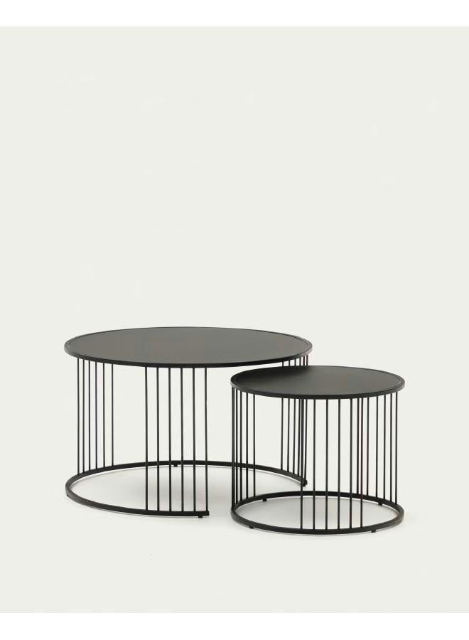 LOFT HADAR,COFFEE TABLE,SET OF 2,GREY,GLASS,BLACK METAL FRAME-T0600006 - Image 1
