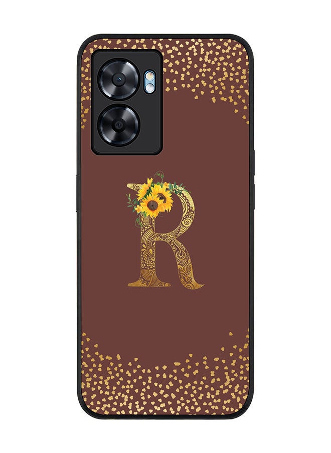 Stylizedd Rugged Black edge case for Oppo A57 Slim fit Soft Case Flexible Rubber Edges Anti Drop TPU Gel Thin Cover - Custom Monogram Initial Letter Floral Pattern Alphabet - R (Brown )  - Image 1
