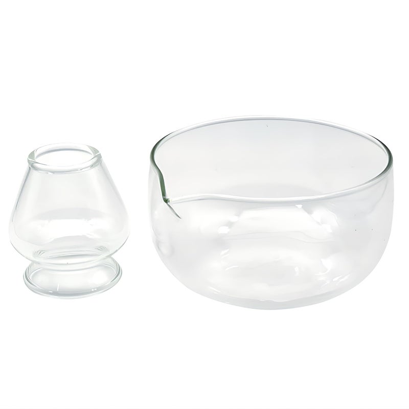 LamChyar Matcha Bowl with Spout Matcha Whisk Holder Glass Matcha Bowl and Whisk Holder Set Exquisite Matcha Set for Tea Ceremony