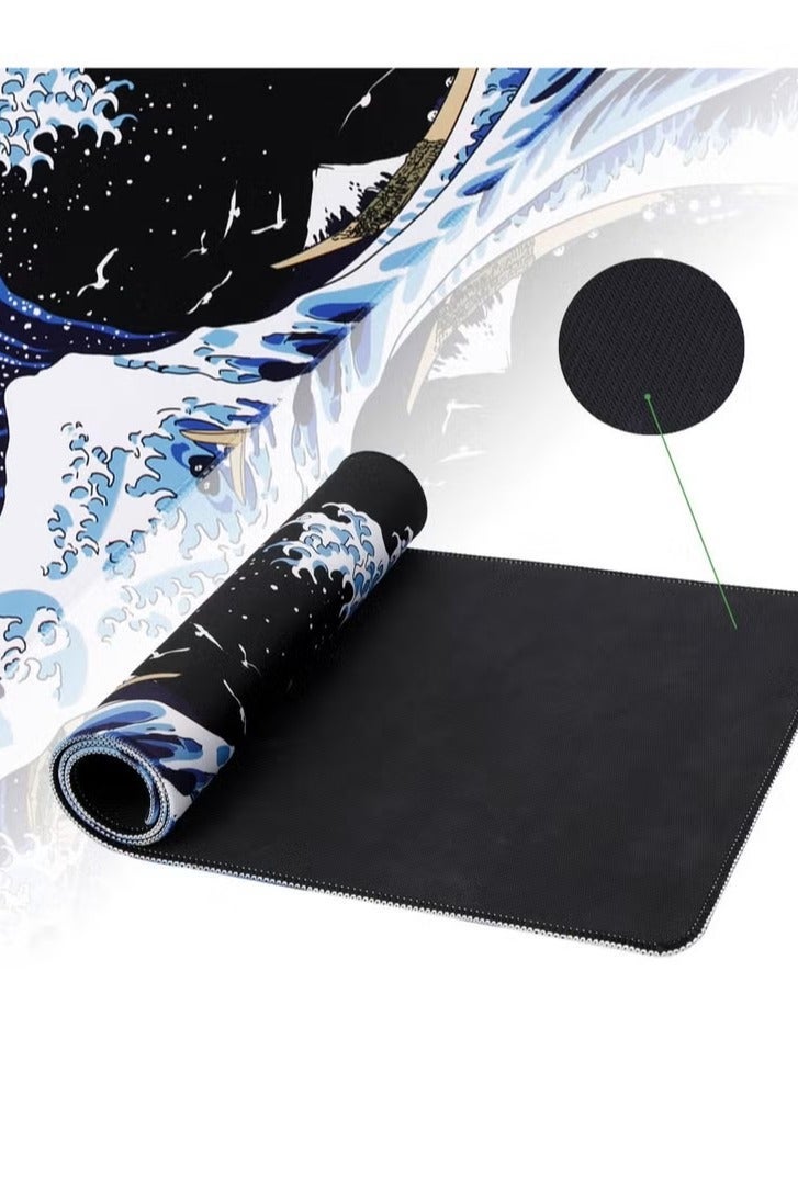 Large The Great Wave Off Kanagawa Desk Pad, 900x400x3mm Extended Gaming Mouse Pad, Non-Slip Waterproof Desk Mat for Office & Gaming - Image 2