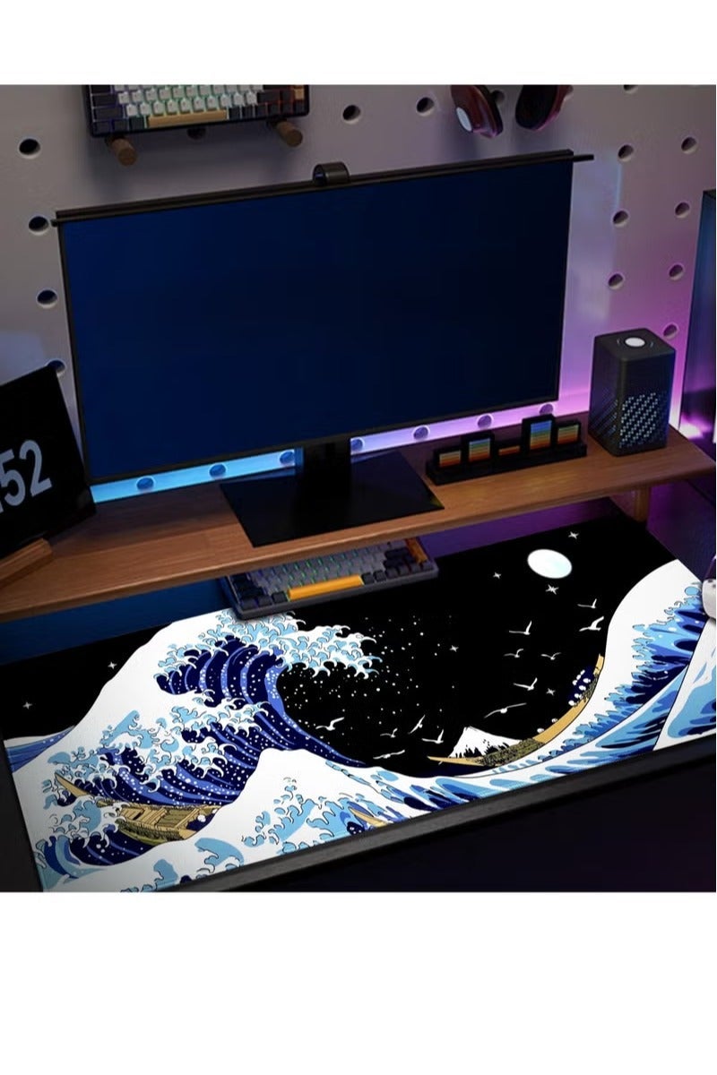 Large The Great Wave Off Kanagawa Desk Pad, 900x400x3mm Extended Gaming Mouse Pad, Non-Slip Waterproof Desk Mat for Office & Gaming - Image 4